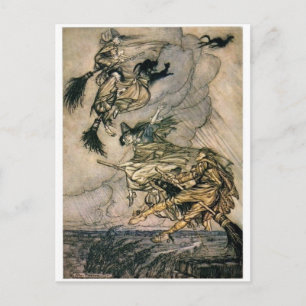 Hexen fahren Vintage Postkarte