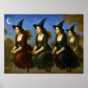 Hexen fliegen auf Besen Poster