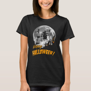 Hexen fliegen über einen Vollmond Frohes Halloween T-Shirt