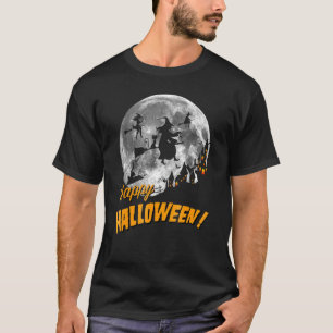 Hexen fliegen über einen Vollmond Frohes Halloween T-Shirt
