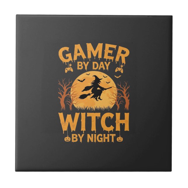Hexen-Gamer-Halloween-Gaming-Design Fliese (Vorderseite)