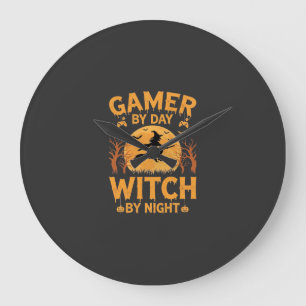 Hexen-Gamer Halloween-Gaming-Design Große Wanduhr