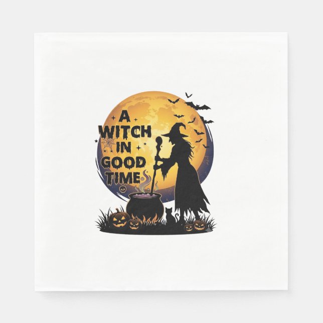 Hexen-Gute-Zeit-Halloween-Mond-Kessel_1 Serviette (Vorderseite)