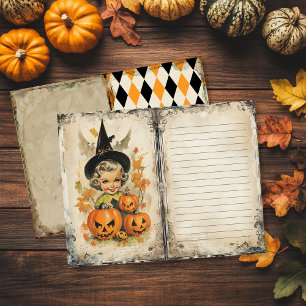 Hexen-Halloween-Junk-Journal-Seite im Vintage-Stil