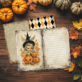 Hexen-Halloween-Junk-Journal-Seite im Vintage-Stil