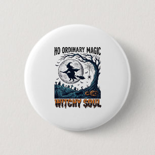 Hexen-Halloween-Kunst Vintage-Stich Mondbeschienen Button