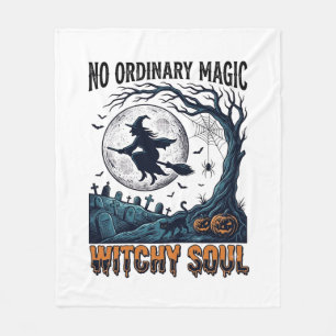 Hexen-Halloween-Kunst Vintage-Stich Mondbeschienen Fleecedecke