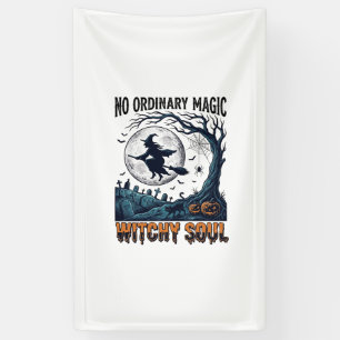 Hexen-Halloween-Kunst Vintage-Stich Mondlicht-Spe Banner