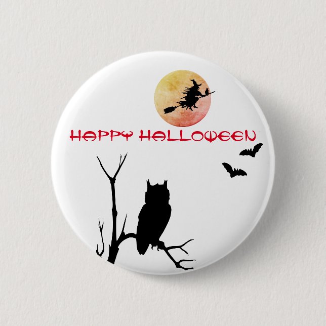 Hexen-Halloween-Mond-Anstecknadel Button (Vorderseite)