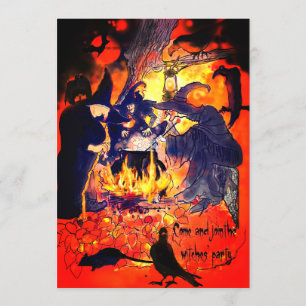 Hexen Halloween-Party Art Caldron Vultures Tree Einladung