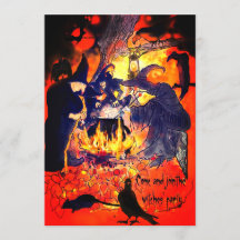 Hexen Halloween-Party Kunst Kessel Geier Baum
