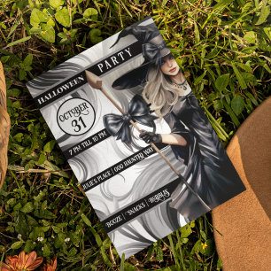 Hexen Halloween-Party mit geschraubtem Hintergrund Einladung