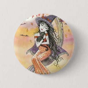 Hexen-Halloween-Schwarzkatze-Button-Anstecker Button