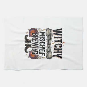 Hexen Halloween-Shirt mit Besen und Kesseln_1 Geschirrtuch