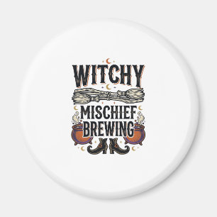 Hexen Halloween-Shirt mit Besen und Kesseln_1 Magnet