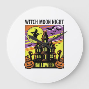 Hexen-Halloween-Shirt Vintage Spukhaus Nacht_ Große Wanduhr