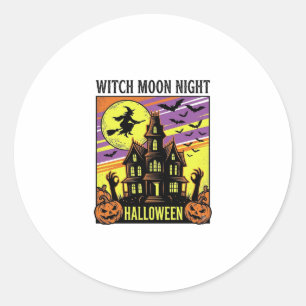Hexen-Halloween-Shirt Vintage Spukhaus Nacht_ Runder Aufkleber