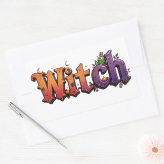 Hexen-Halloween-Typografie-Aufkleber im Vintage-Go Rechteckiger Aufkleber