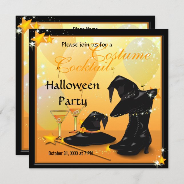 Hexen Halloween zauberhafter Cocktail Rotzunge Par Einladung (Vorne/Hinten)