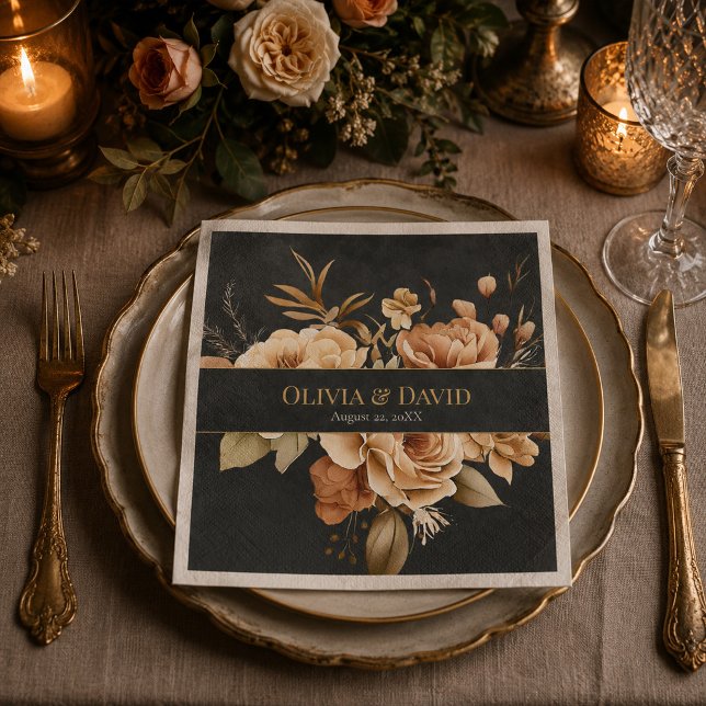 Hexen-Hochzeitsservietten mit schwarzen Blumen Serviette (Forest Witch Black Floral Wedding Napkins)