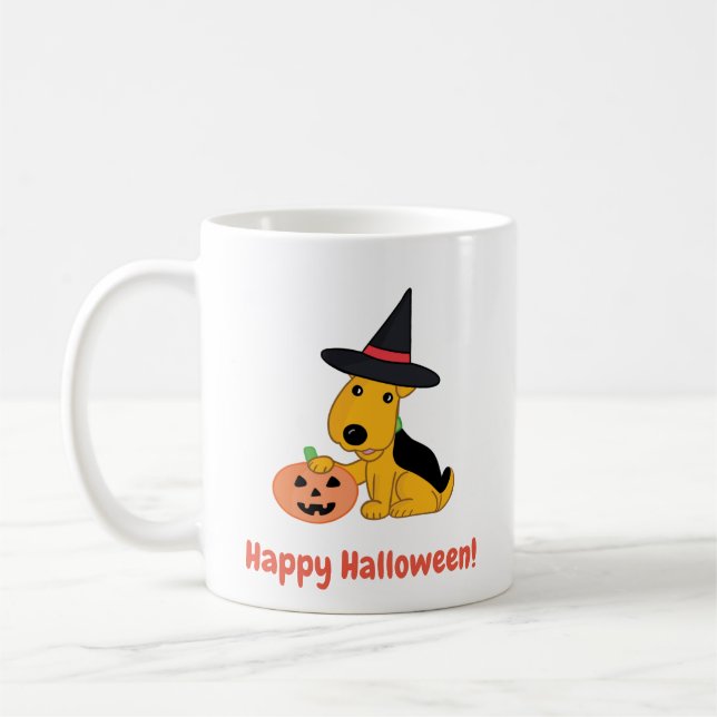 Hexen Hut des Halloween-Welpen-Hundw u. Kaffeetasse (Links)