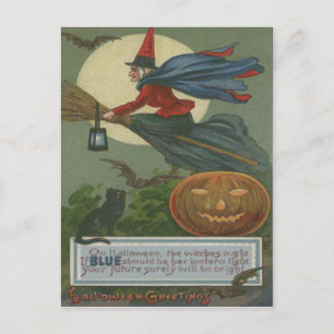 Hexen-Jack-O-Lantern-Schwarze Katze Vollmond Postkarte