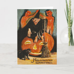 Hexen-Jack-O-Lantern-Teufel-Dämon-Schwarze Katze Karte