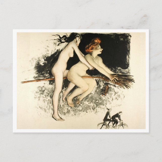 Hexen, Jean Veber, Halloween, Männchen und Weibche Postkarte (Vorderseite)