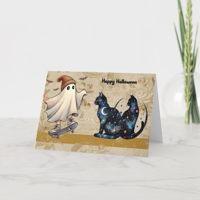 Hexen Katzen Entdecken Sie ein Fake-Geist Dankeskarte (Vorderseite)