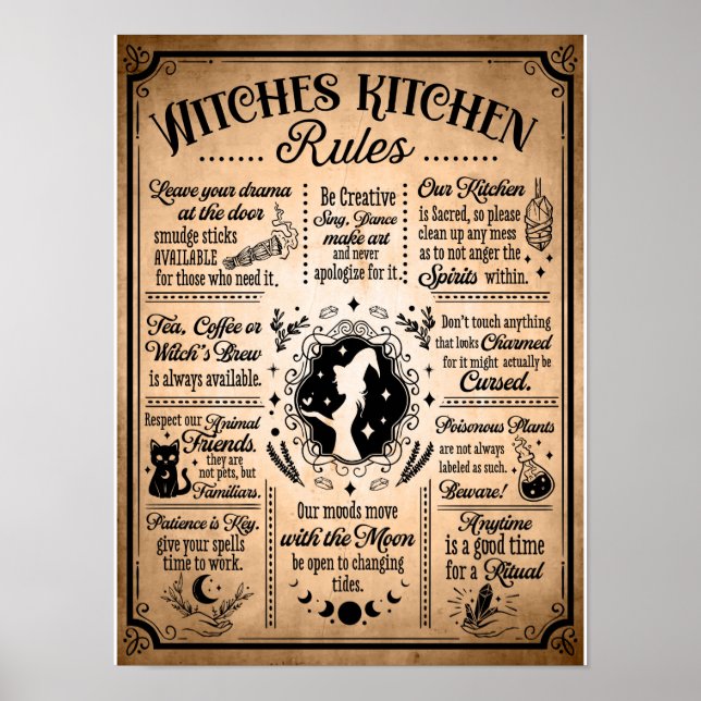 Hexen Küchenregeln Vintages Halloween Poster (Vorne)