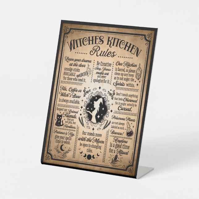 Hexen Küchenregeln Vintages Halloween Sockelschild (Vorderseite)