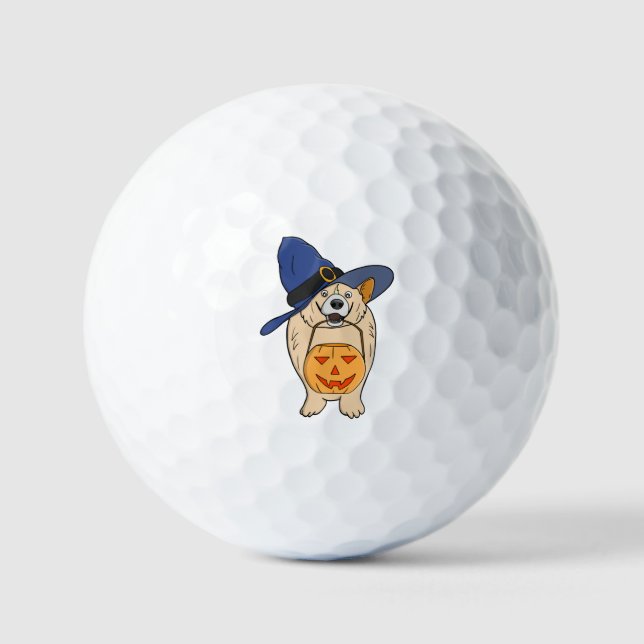 Hexen-Kürbis-Hund Golfball (Vorderseite)
