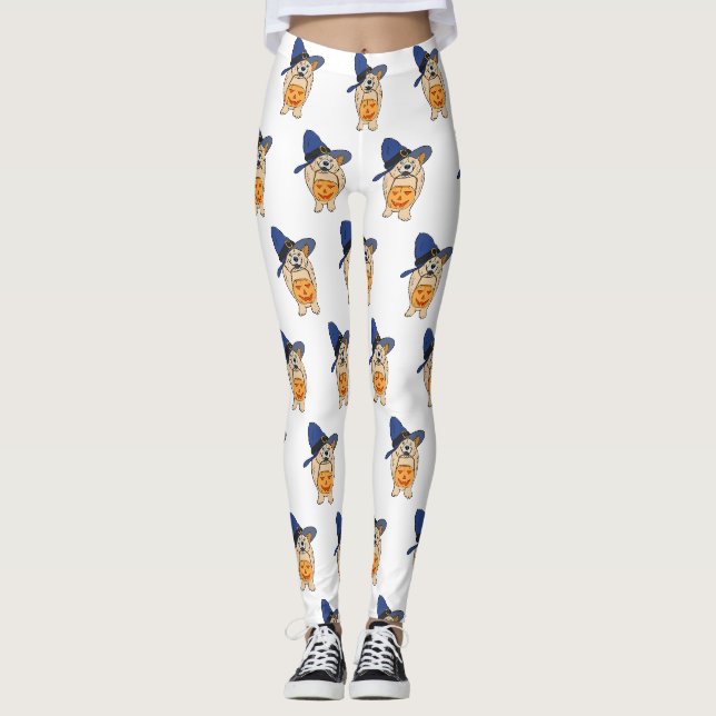 Hexen-Kürbis-Hund Leggings (Vorderseite)