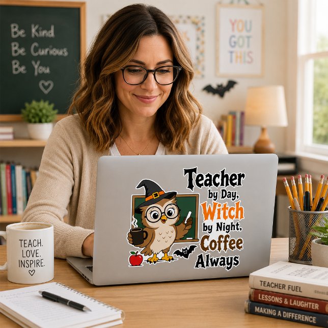 Hexen-Lehrerin Halloween-Kaffeesticker-Geschenk Aufkleber (Von Creator hochgeladen)
