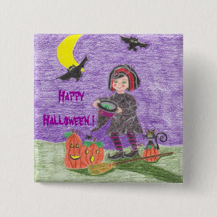Hexen-Lila-Halloween-Knopf Button