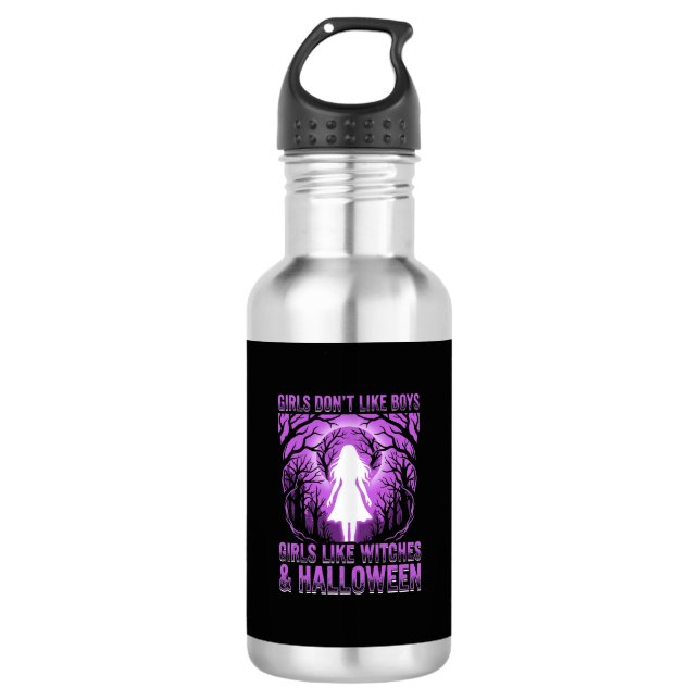 Hexen-Mädchen Halloween-Design Edelstahlflasche (Vorderseite)