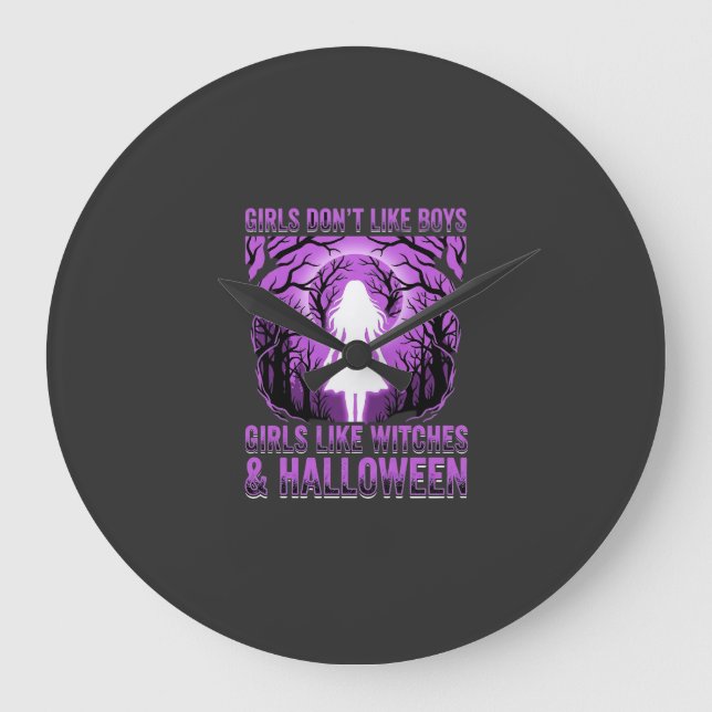 Hexen-Mädchen Halloween-Design Große Wanduhr (Vorderseite)