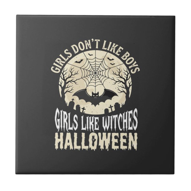 Hexen-Mädchen mögen Halloween-Fledermaus-Design_1 Fliese (Vorderseite)