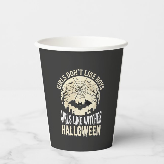 Hexen-Mädchen mögen Halloween-Fledermaus-Design_1 Pappbecher (Vorderseite)