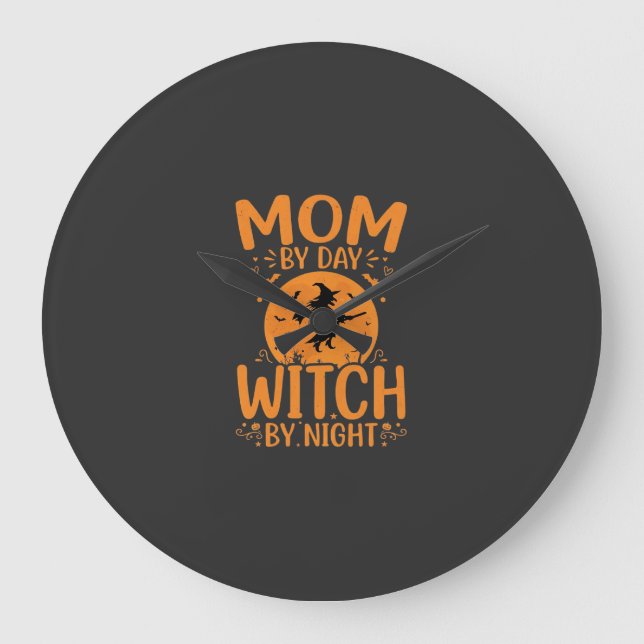 Hexen-Mama Halloween-Design Große Wanduhr (Vorderseite)