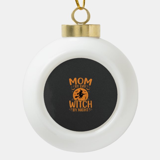 Hexen-Mama Halloween-Design Keramik Kugel-Ornament (Vorderseite)