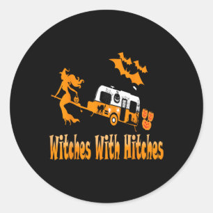Hexen mit Hitches Camping Spaß Halloween Runder Aufkleber