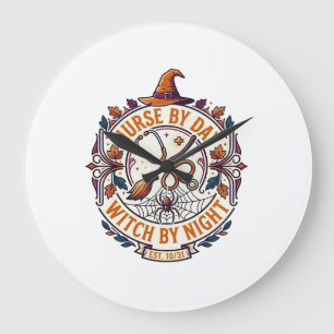 Hexen-Nacht-Halloween-Stethoskop-Besen_ Große Wanduhr