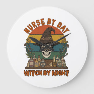 Hexen-Nacht-Halloween-Totenkopf-Tränke-Nurse-Tag_1 Große Wanduhr