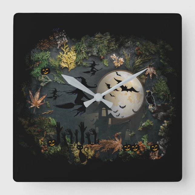 Hexen Party Night Quadratische Wanduhr (Vorderseite)