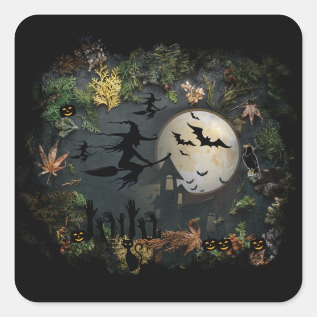 Hexen Party Night Quadratischer Aufkleber (Vorderseite)