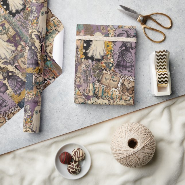 Hexen-Patchwork in Lila und Blau Einzigartige Gesc Geschenkpapier (Kunsthandwerk)