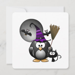 Hexen-Pinguin-Kinder-Halloween-Party Einladung