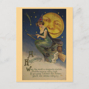 Hexen reiten vorbei Vintage Halloween Postkarte