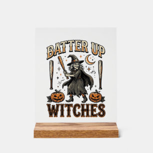 Hexen schlagen Vintage-Halloween-Baseball-Design Acrylschild